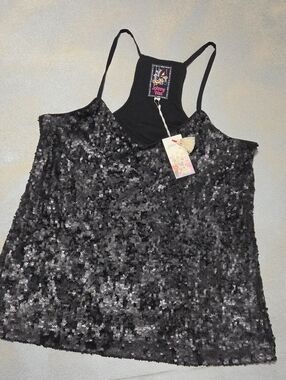 Johnny Was Black Sequin Racerback Camisole BRAND NEW OVERSIZED